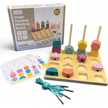 Dřevěná hračka DŘEVĚNÉ STAVEBNICE TVARY VZDĚLÁVACÍ HRAČKA PRO DĚTI JAKO DÁREK V KRABICI