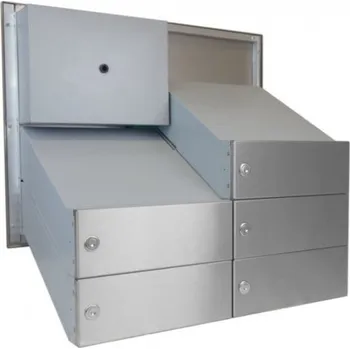 Poštovní schránka 5x poštovní schránka D-041 k zazdění do sloupku + čelní deska s 5x zvonkem a přípravou pro HM - NEREZ / šedá