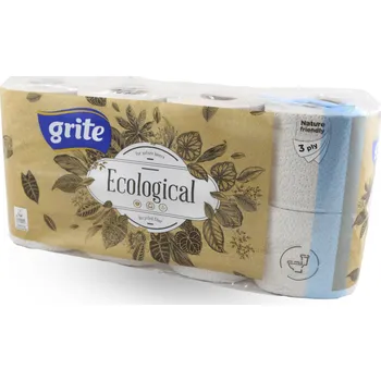 Toaletní papír Toaletní papír Grite Ecological, 3vrstvý, 135 útržků, velmi jemný recykl, 8 rolí 14,85m