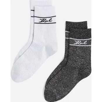 Dámské ponožky PONOŽKY KARL LAGERFELD K/SIGNATURE LUREX SOCKS CANNOLI CREAM-BLACK
