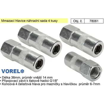 Sada nářadí Mazací hlavice náhradní sada 4 kusy, koncovka k tlakové maznici 0.119 Kg NÁŘADÍ Sklad2 TO-78061 (0.119 Kg NÁŘADÍ Sklad2 TO-78061)