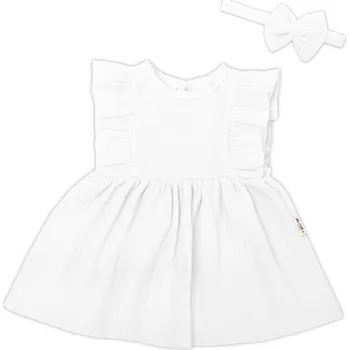 Baby Nellys 2-dílná sada mušelínové šatičky + čelenka, bílé vel. 86