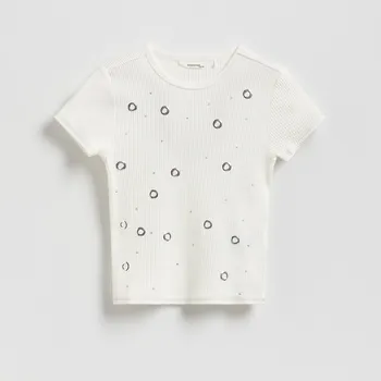 Reserved - Bavlněné tričko s aplikací - krémová - 480FT-01X - 480FT-01X-U15