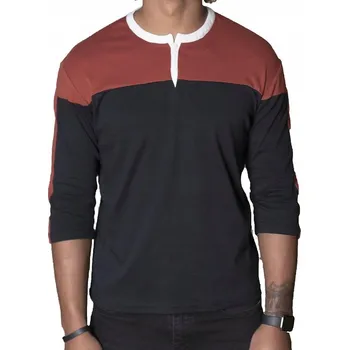 Pánské oblečení Tričko černé Henley 3/4 rukáv Spear Apparel M