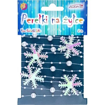 Vánoční dekorace PERLIČKY A SNĚHOVÉ VLOČKY NA VLÁKNU 2M ALIGA WSP-4610 ZLATÉ