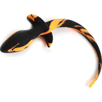 Anální kolík Slave4master Silicone Puppy Tail Black-Orange, silikonový anální kolík – psí ocas 7,5 x 3,1 cm