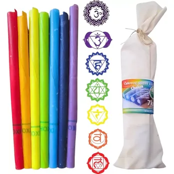 Čakrové tělové svíčky Hoxi v plátěném pytlíku - 7 ks