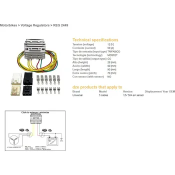 Elektroinstalace pro motocykl DZE regulátor napětí univerzální MOSFET (50A) 5 kabelů (3X žluté; 1X červená; 1X zelená) (DZE regulátor napětí univerzální MOSFET (50A) 5 kabelů (3X žluté; 1X červená; 1X zelená))