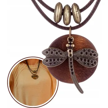 Přívěsek Náhrdelník Přívěsek Dřevo dřevěný Měď Vintage Stylový bronz Vážka Hmyz