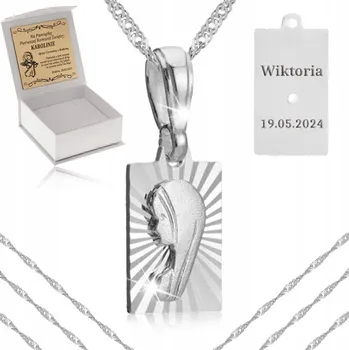 Řetízek STŘÍBRNÝ ŘETÍZEK + MEDAILON Matka Boží 925 DÁREK SVATÉ PŘIJÍMÁNÍ GRAVÍROVÁNÍ KE KŘESTU