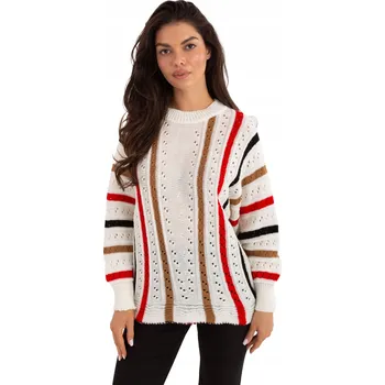 Dámský svetr Dámský svetr oversize s proužky, prolamovaný, ležérní