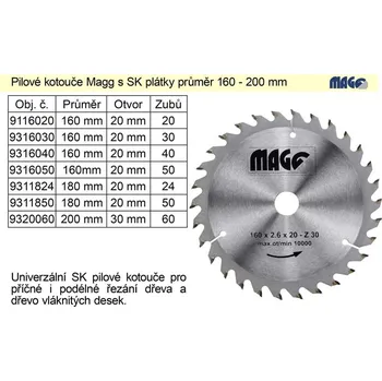 Pilový kotouč Pilový kotouč s SK plátky 160x20mm 20 zubů Magg 0.24 Kg NÁŘADÍ Sklad2 9116020 (0.24 Kg NÁŘADÍ Sklad2 9116020)