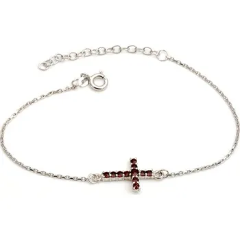 Náramek Dámský stříbrný náramek křížek s českými granáty 17-21 cm STNA0625F + dárek zdarma