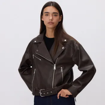 Reserved - Bunda křivák s páskem - pudrově hnědá - UA656-98X - UA656-98X-XS