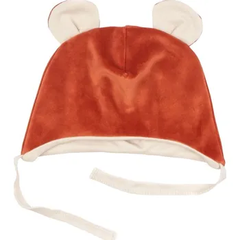 Dětská móda Mamatti Čepička s oušky na zavazování Velvet, Baby Fox - hnědá, vel. 62