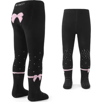 BeSnazzy dětské protiskluzové punčocháče pro zdravé lezení a první krůčky - dívčí - černé s mašlí, velikost: 68-74