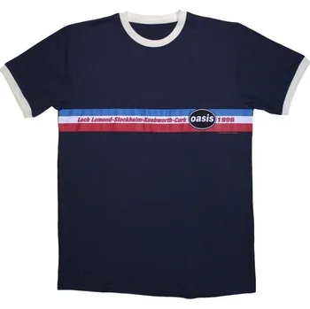 Pánské tričko Oasis Tričko 1996 Tour Horizontal Stripes Ringer Unisex Navy Blue L