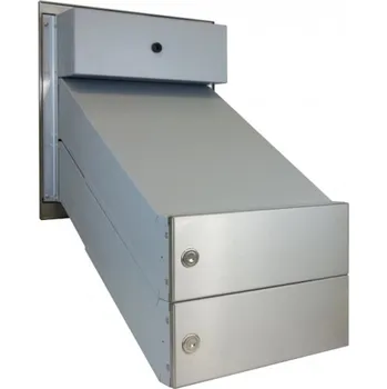 Poštovní schránka 2x poštovní schránka D-042 k zazdění do sloupku + čelní deska s 2x zvonkem a HM TESLA - NEREZ / šedá