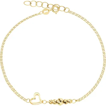 Náramek Zlatý náramek - srdce, kuličky - AP541-7211