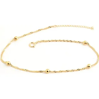 Náramek Dámský stříbrný pozlacený náramek na nohu singapore s kuličkami STNA0320F