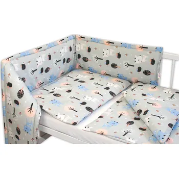 mantinel do postýlky Baby Nellys 3-dílná sada Mantinel s povlečením - Srnečci, šedá, roz. 135x100 cm