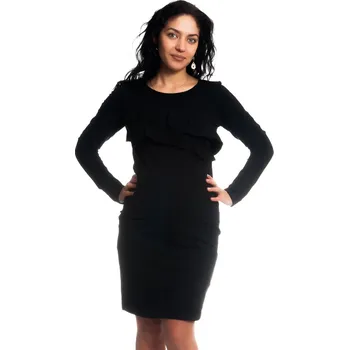 Těhotenský svetr Be MaaMaa Těhotenské/kojící šaty s volánkem, dlouhý rukáv - černé, vel. L