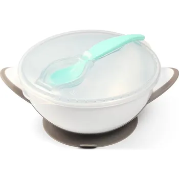 dětský talíř Uzaviratelná miska s přísavkou a lžičkou - mátová, šedá, BabyOno