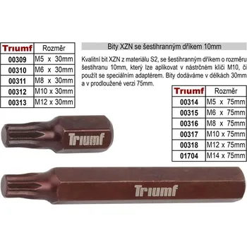 Bit Bit XZN M12 se šestihranným dříkem 10mm, prodloužený délka 75mm 0.05 Kg NÁŘADÍ Sklad2 100-00318 (0.05 Kg NÁŘADÍ Sklad2 100-00318)