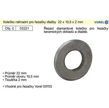Sada nářadí Kolečko náhradní pro řezačky dlažby 22 x 10,5 x 2 mm 0.023 Kg NÁŘADÍ Sklad2 TO-03221 (0.023 Kg NÁŘADÍ Sklad2 TO-03221)