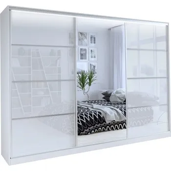 Šatní skříň Skříň LITOLARIS Bílá Posuvná Třídveřová se zrcadlem 250x205x56 cm