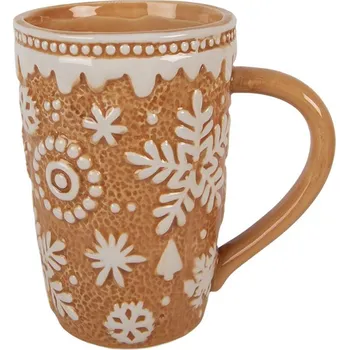 Hnědý vysoký hrnek s vločkami Snowflakes - 14*10*15 cm / 575 ml