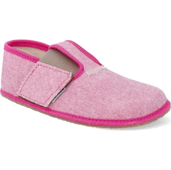 Dívčí bačkory Barefoot dětské přezůvky Pegres - bez průřezů růžové jeans Velikost: 29