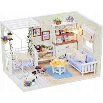 Domeček pro panenku Pokoj domeček pro panenky dřevěný retro model DIY k sestavení LED 13cm