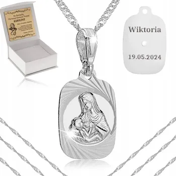 Řetízek STŘÍBRNÝ ŘETÍZEK SINGAPUR + MEDAILON RYZOST 925 Matka Boží KOJÍCÍ + GRAVÍROVÁNÍ