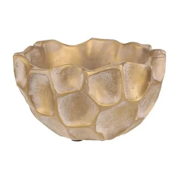 Obal na květináč Obal betonový - vzor buněk, tvar misky, vel. S, béžovo-zlatý