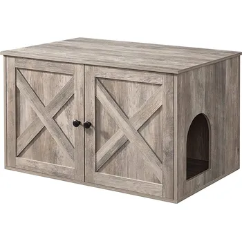 Toaleta pro kočku FEANDREA Skříňka s dvířky na kočičí záchůdek, 80x53x50cm, šedá Ohrádka na kočičí stelivo