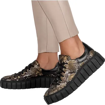 Dámské tenisky Dámské SNEAKERS Černé Kožené na Platformě - POLSKÝ VÝROBEK vel. 36