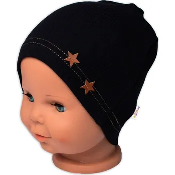 Čepice Baby Nellys Žebrovaná čepice Hvězdičky - černá, vel. 92/98