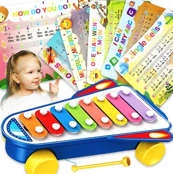 Hračka pro nejmenší Cymbaly 8 tónů pro děti, edukativní barevná hudební raketa, modrá