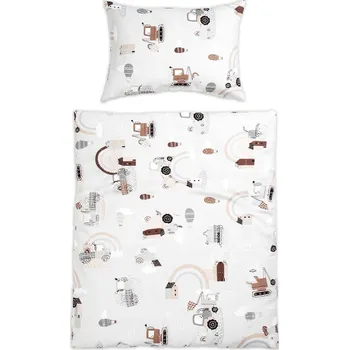 Dětsný nábytek Povlečení do postýlky, 2D sada - Malý stavitel, šedá, 135x100