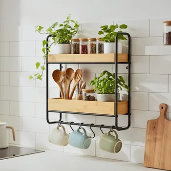 Příbor Nástěnná police s háčky LOFT, dvouúrovňová, Wenko