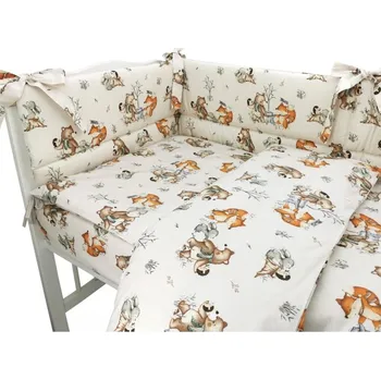 mantinel do postýlky Mantinel s povlečením do postýlky, 3D sada Bavlna, Friends time - latte