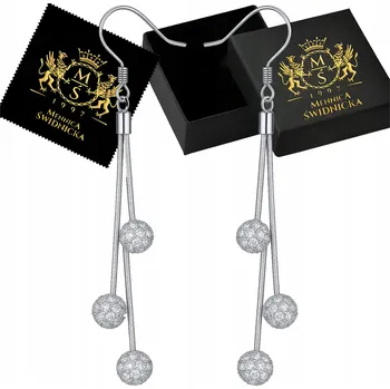 Náušnice Stříbrné náušnice 925 Mennica Świdnicka dlouhé s otevřenými zirkony 6,50 cm