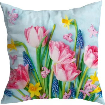 Polštář DEKORAČNÍ POVLEČENÍ NA POLŠTÁŘ 50X50 CM JARO KVĚTY TULIPÁNY VZOR 216