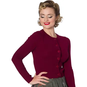 Dámský svetr Banned Retro krátký kardigan Dolly - Burgundy Velikost: 3XL (UK 20)