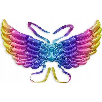 Balónek FÓLIOVÝ BALÓNEK METALICKÝ Velká Duhová Křídla 96 cm Barevná Křídla