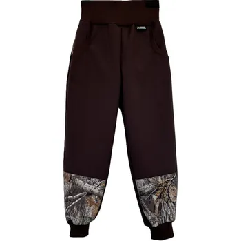 ZÁHOŘÍ Rudel ZÁHOŘÍ Dětské softshellové kalhoty - hnědé s kamufláží Velikost: 128