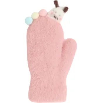 Rukavice BE SNAZZY Dětské zimní huňaté palčáky s lamou a bambulkami 2 - 3 roky Pudrové