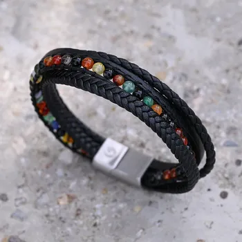 Náramek Kožený pánský náramek s barevnými korálky 43087.3 Délka náramku: 21 cm