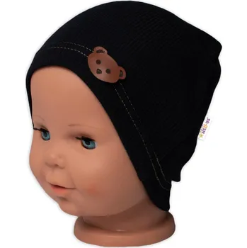 Čepice Baby Nellys Žebrovaná čepice Medvídek - černá, vel. 80/86